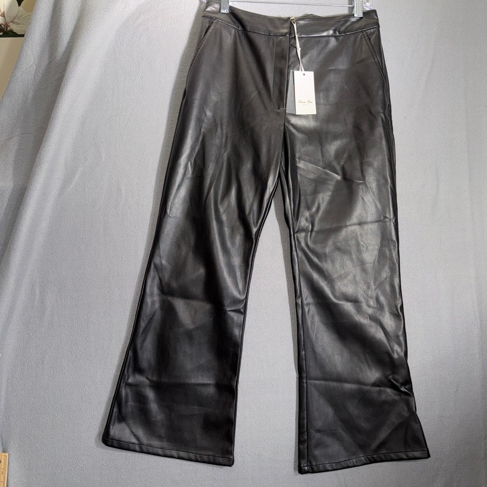 Flora Bea NWT Small Kasey Pants Black Faux Leather Wide Leg Edgy Chic Streetwear